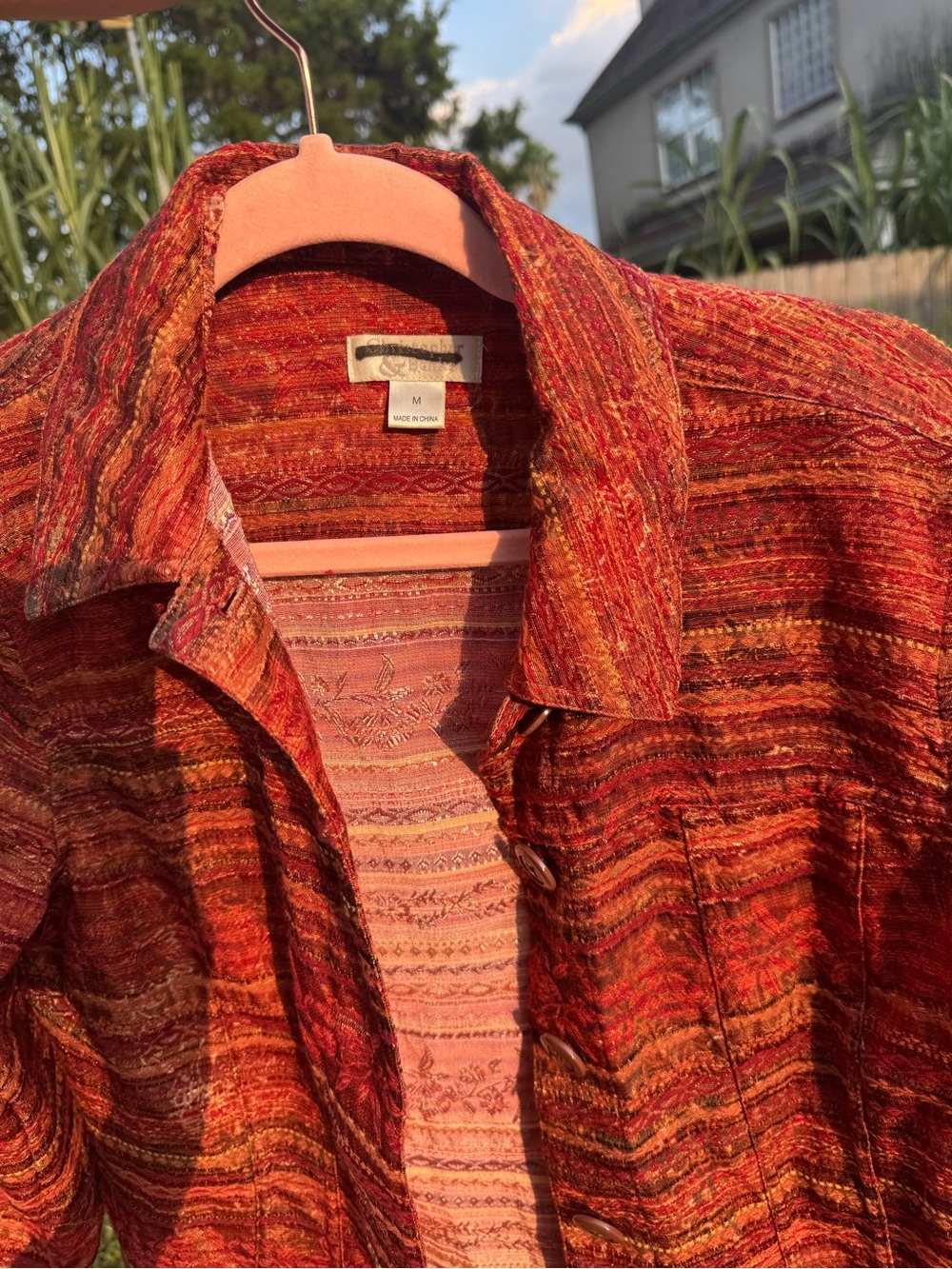Christopher & Banks Red Multitone Textured Button Jacket - Picture 3 of 3